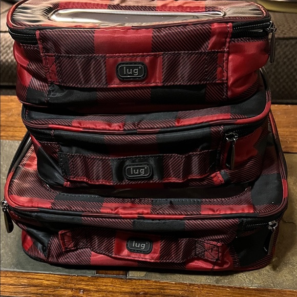 lug Handbags - Lug Red and Black Checkered Toiletry Bag Set 3 piece nesting